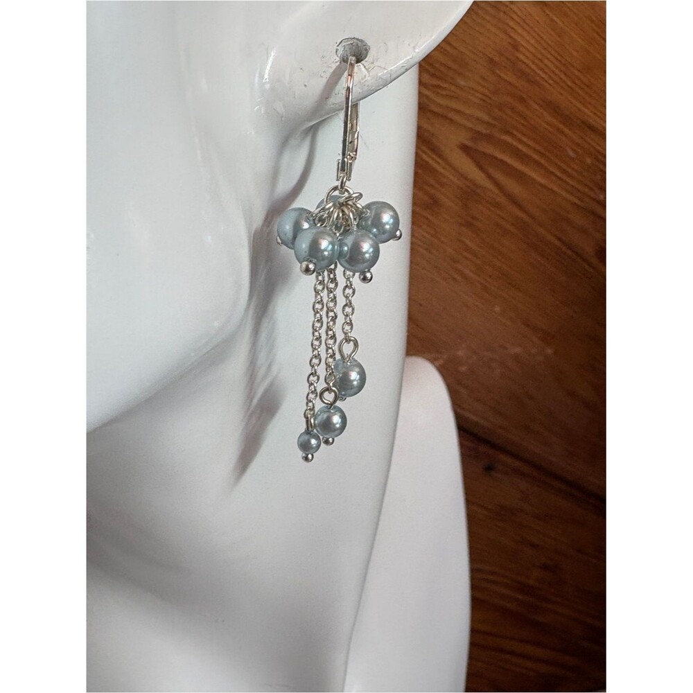 Delicate Blue Pearl Cluster Dangle Earrings